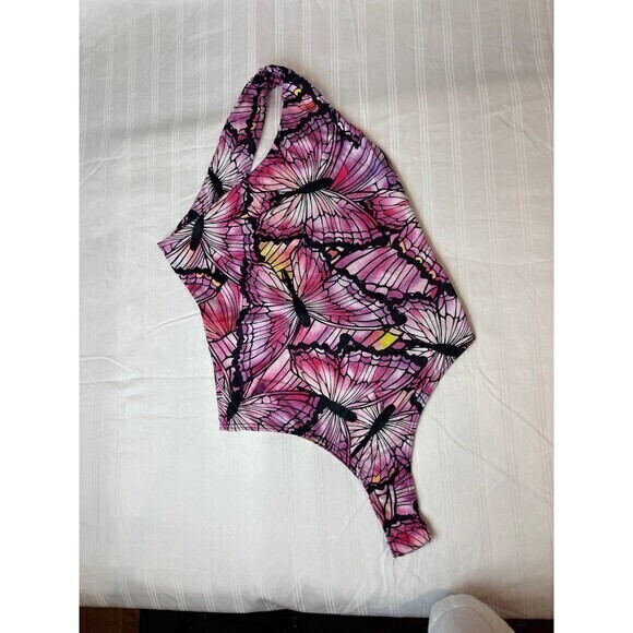 Butterfly One Shoulder Purple and Pink Bodysuit Size Small RefN10 - Picture 5 of 12